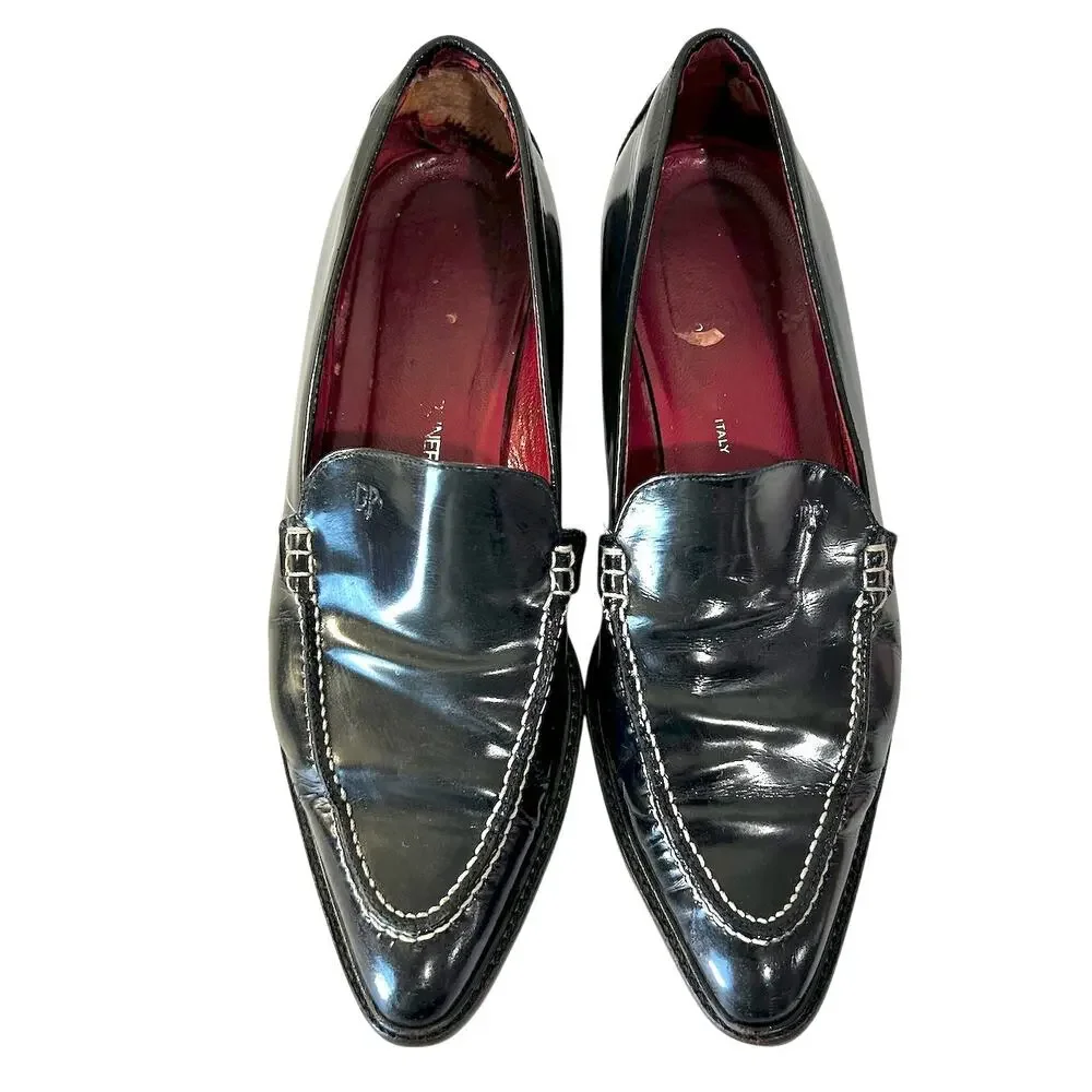 Vintage Donald Pliner Italian Black Leather Slip On Loafers 6M Quiet Luxury - Picture 2 of 7